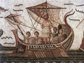 A mosaic of Odysseus on a ship