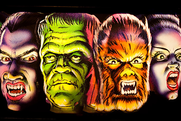 Drawings of classic monsters from literature such as Dracula, Frankenstein's monster and bride and the wolfman