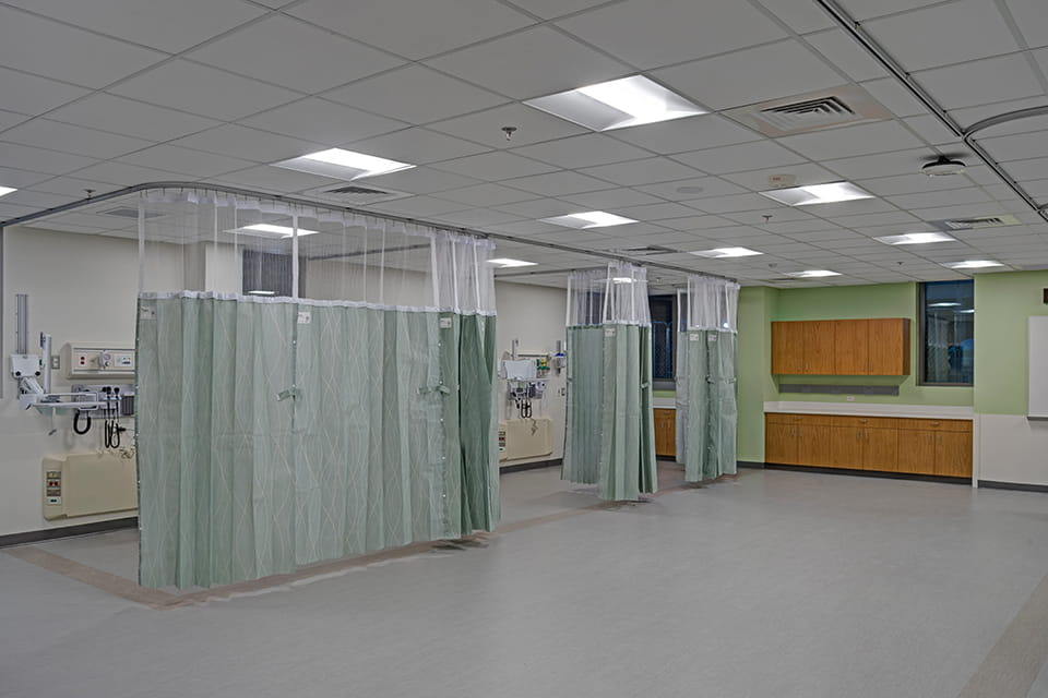 Nursing and clinical simulation lab with cabinets