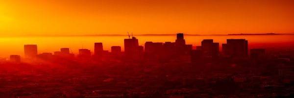 The Los Angeles skyline at dusk