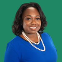 An image of Tiana Wynn, MBA '14, against a green background