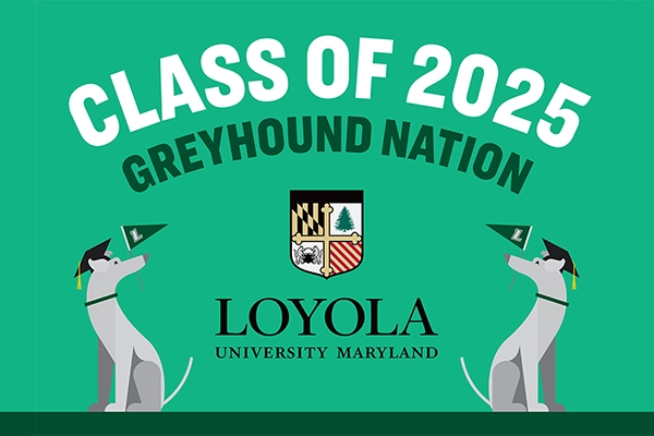 Graphic that shows Greyhounds with graduation caps. Graphic says Class of 2025 Greyhounds Nation