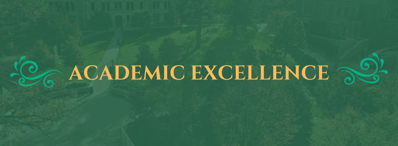 Green banner with text, Academic Excellence Weekend