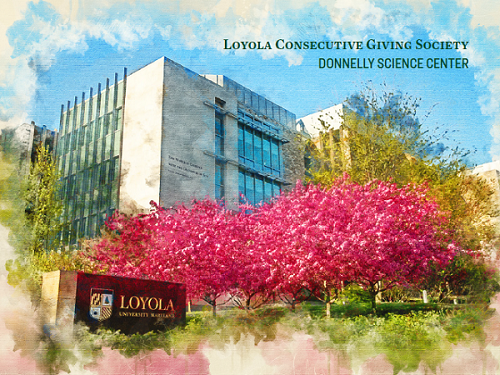 Loyola Consecutive Giving Society magnet from 2024 featuring Donnelly Science Center