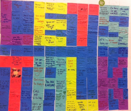 'Let's Talk' spelled out by post-it notes with messages of support