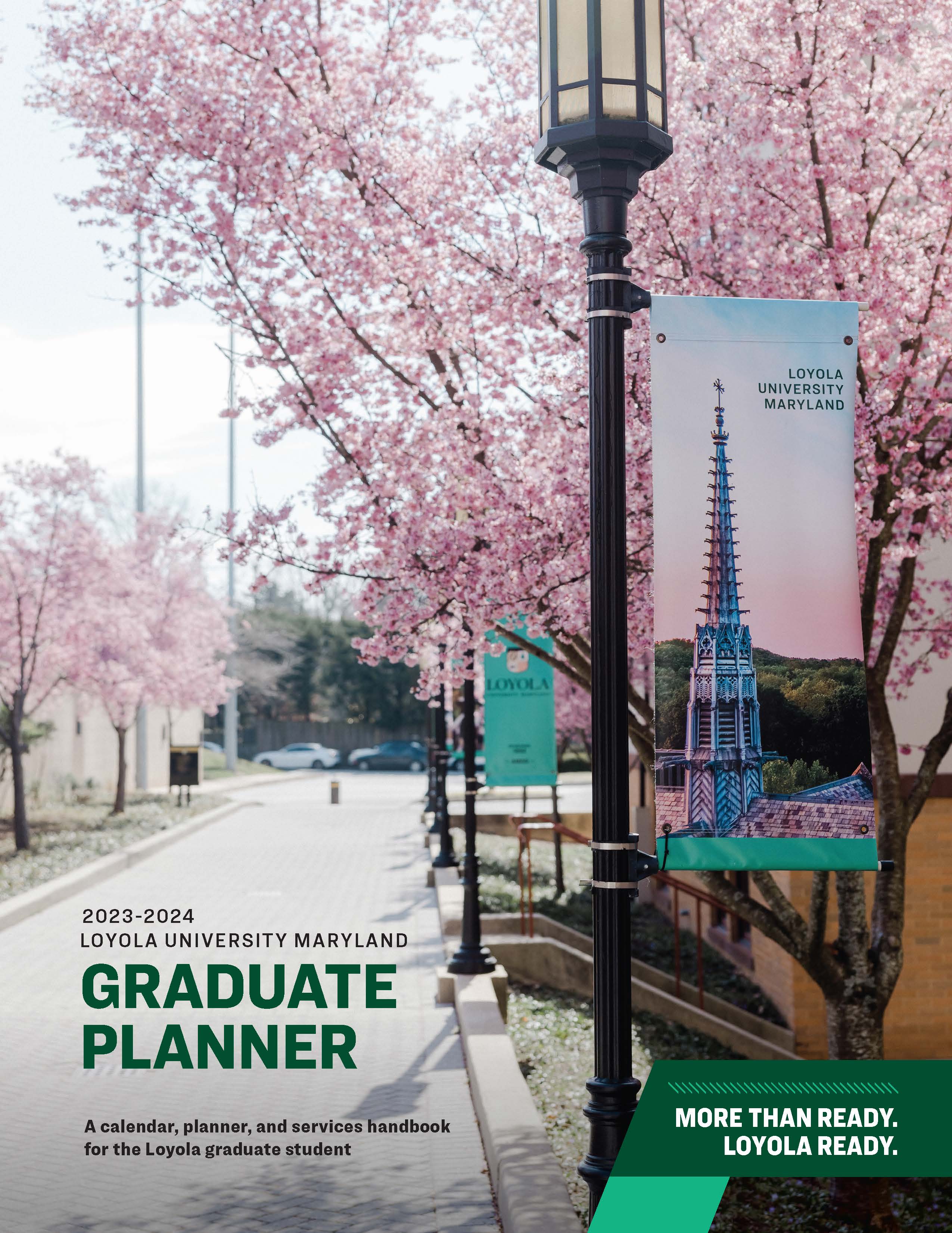 Cover of graduate planner depicting cherry blossoms