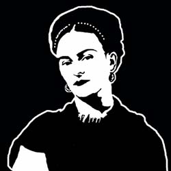 Frida Kahlo illustration in black and white