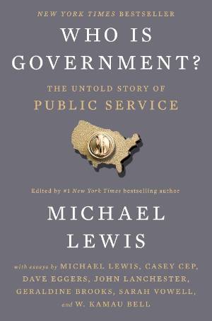 Cover of Who is Government? depicting a close-up image of a gold pin in the shape of the United States on a dark grey background