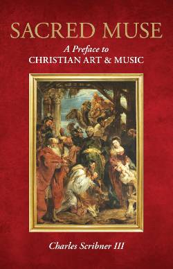 Cover of Sacred Muse, showing the book title and a Renaissance painting on a red background