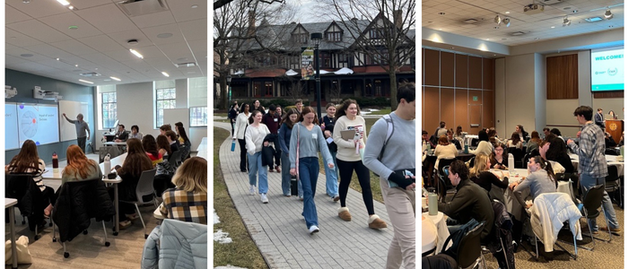 Photos of students working and learning at the Greyhound Leadership Summit