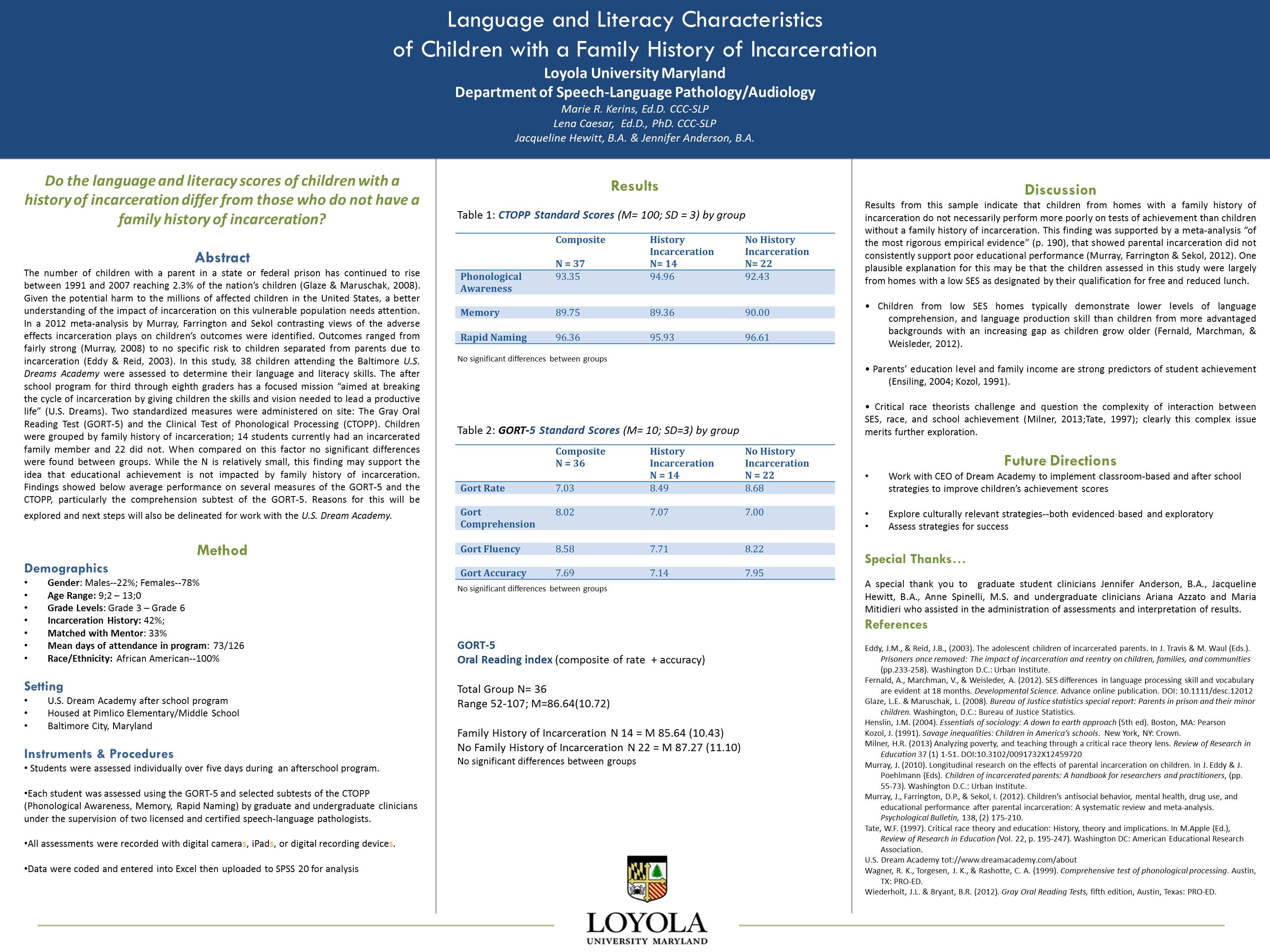 Enlarged poster image: Language and Literacy Characteristics of Children with a Family History of Incarceration