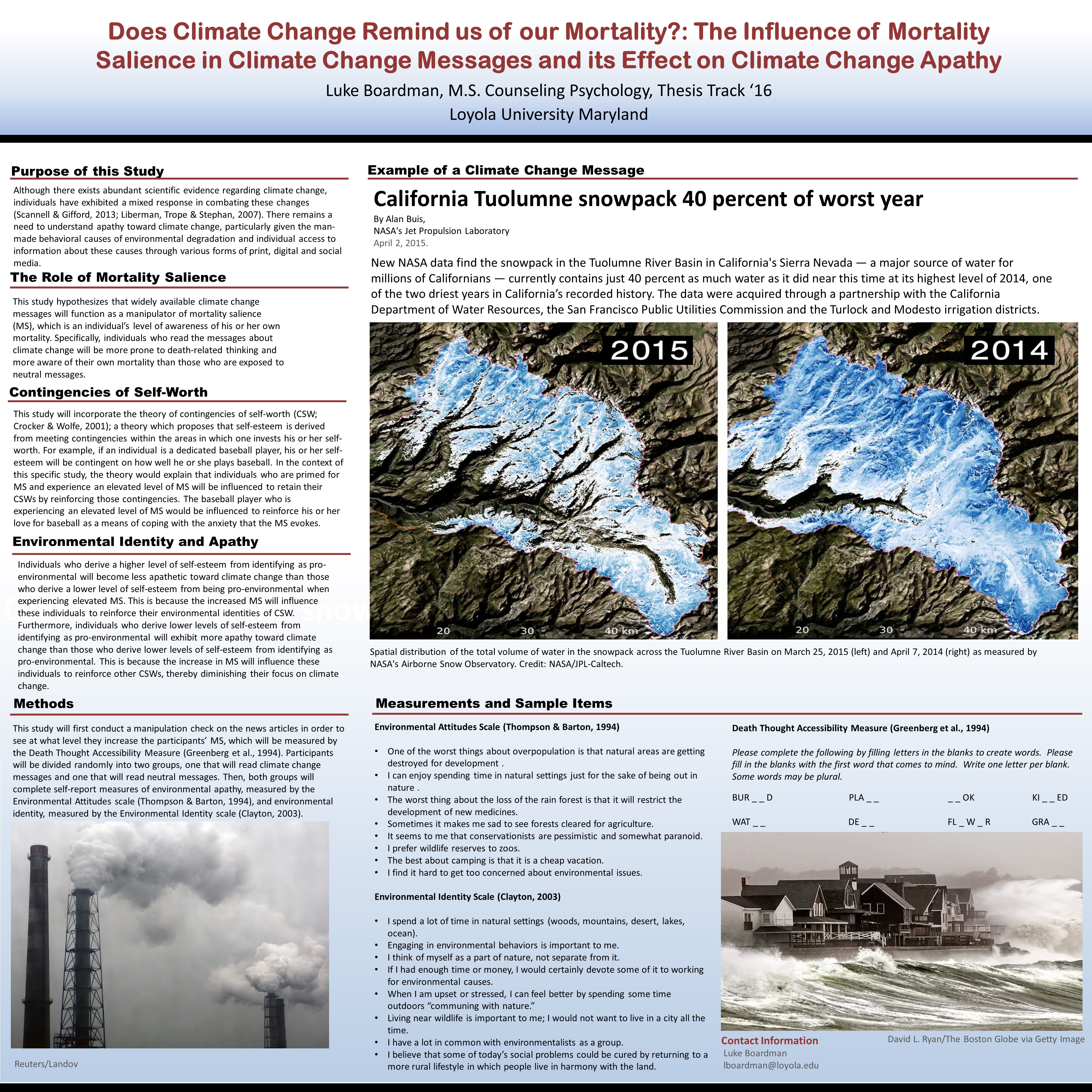poster image: Does Climate Change Remind us of our Mortality?: The Influence of Mortality Salience in Climate Change Messages and its Effect on Climate Change Apathy