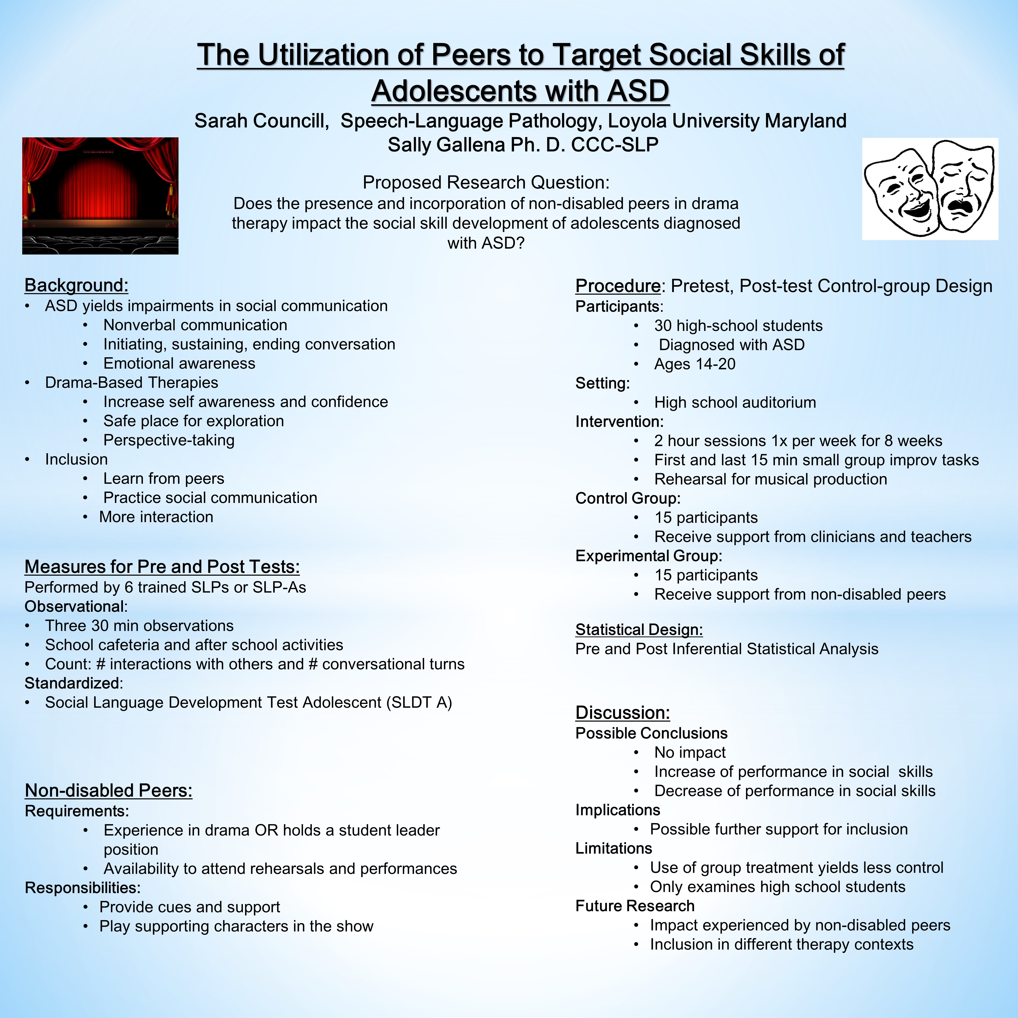poster image: The Utilization of Peers to Target Social Skills of Adolescents with ASD