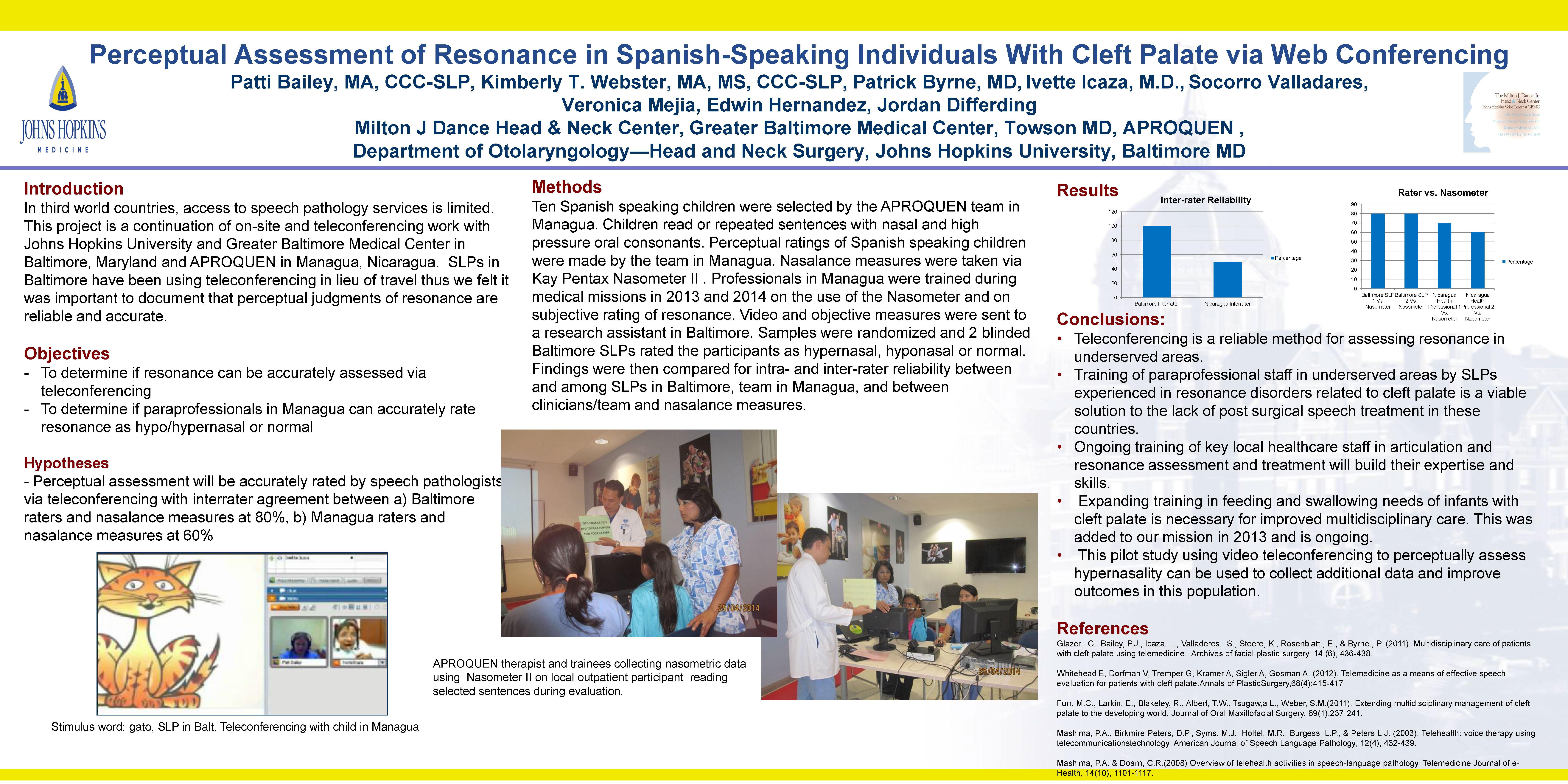 poster image: Perceptual Assessment of Resonance in Spanish-Speaking Individuals With Cleft Palate via Web Conferencing