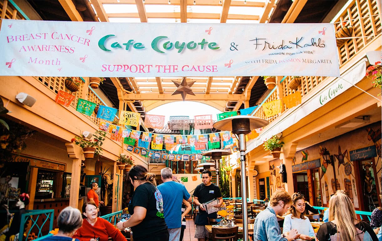 A cafe with a sign saying 'Cafe Coyote'