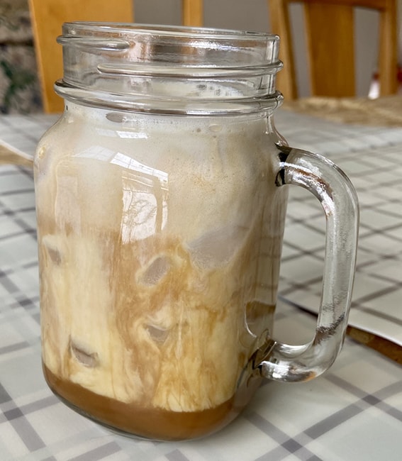 Iced coffee in a glass jar