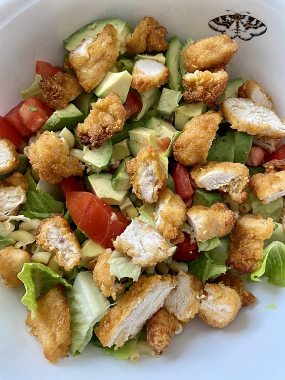 Closeup photo of a chicken salad in a bowl