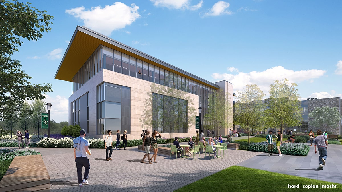 Exterior corner rendering of the new Donnelly Science Center