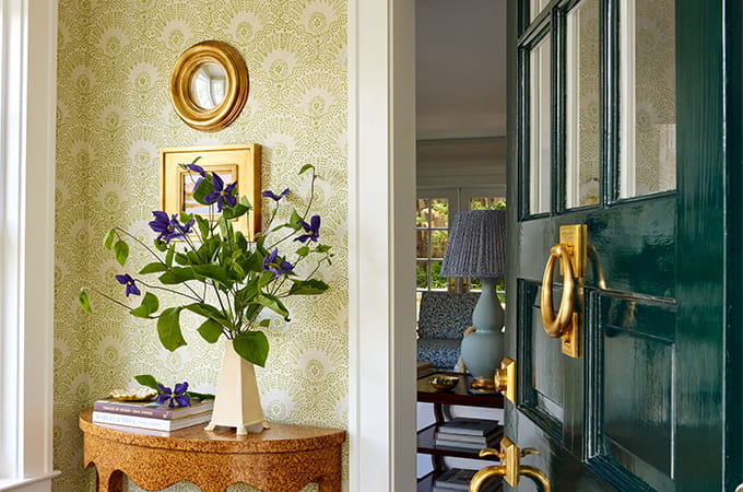 Foyer viewed through an open doorway.