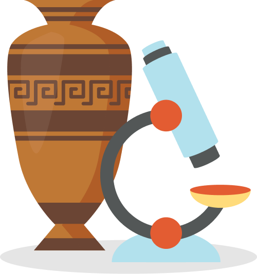 vector illustration a greek vase and a microscope