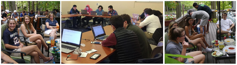 Three images of first-year students from CS151: Messina picnic, Messina wearable tech workshop, Messina picnic