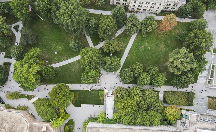 Drone view of Loyola's Quad from above