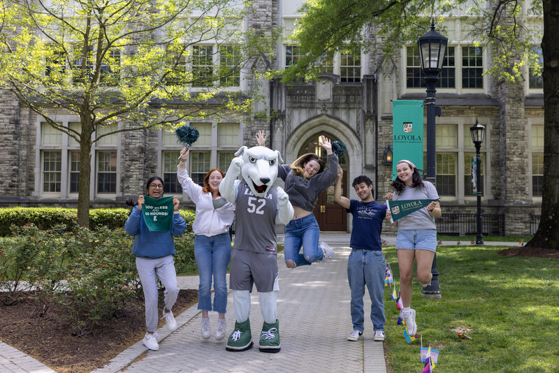 Loyola students and mascot