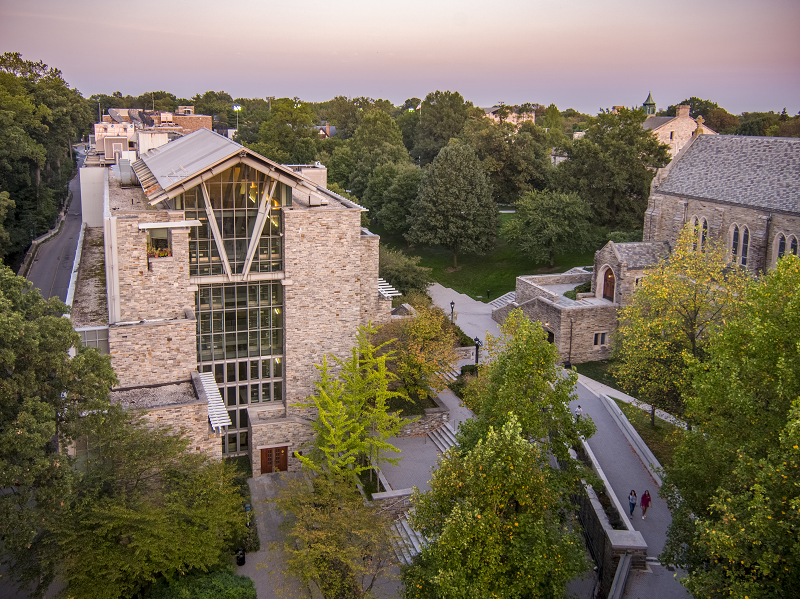 View from above of the Sellinger School building at Loyola University Maryland