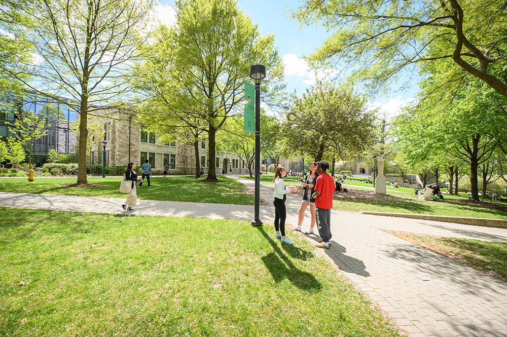 Students talking on the Quad