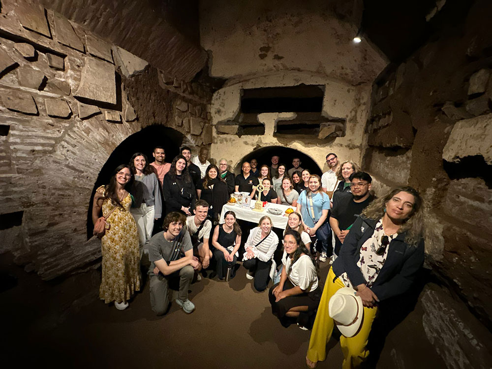 Loyola pilgrims at the Catacombs of St. Callixtus
