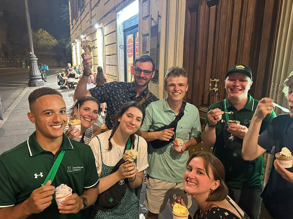 Loyola pilgrims enjoying gelato in Rome