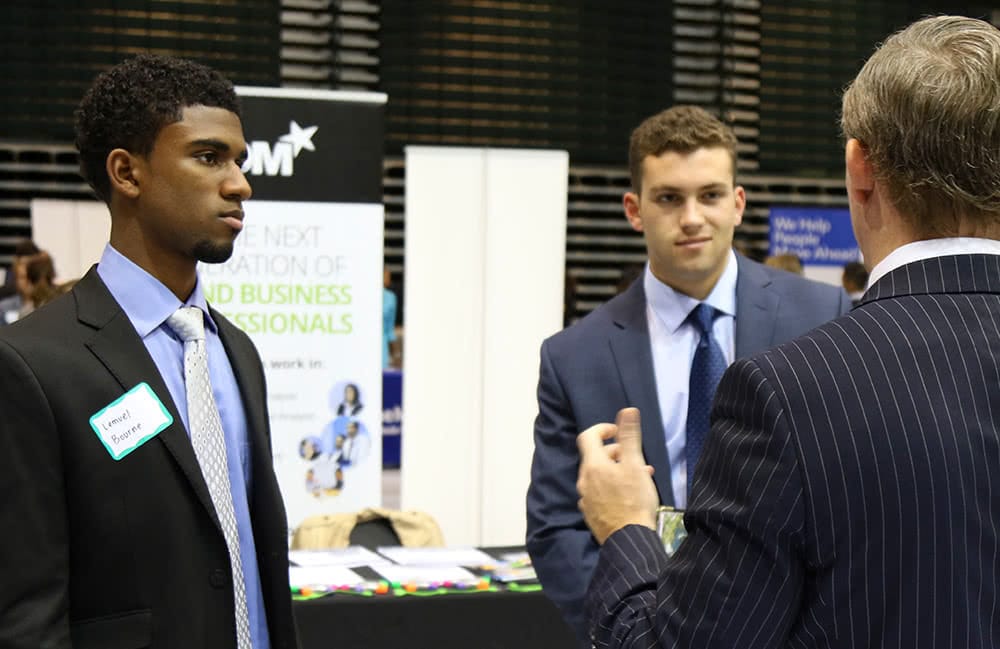 Students network with a range of employers visiting Loyola’s campus during one of the many career fairs and events hosted by the Career Center throughout the academic year.